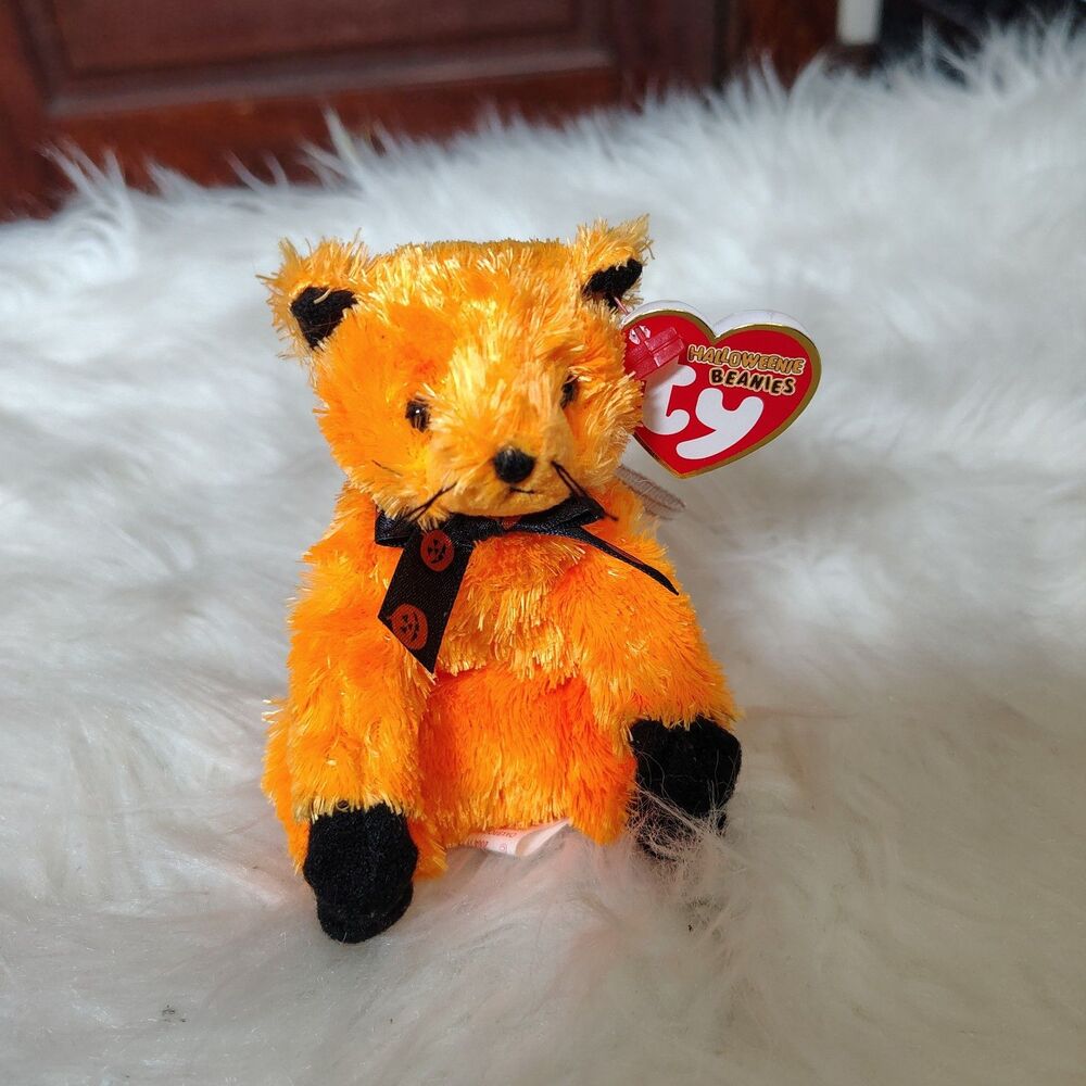 Vtg 2004 Halloweenie Beanie Baby Scared-E Orange Cat Plush 4" Halloween NWT